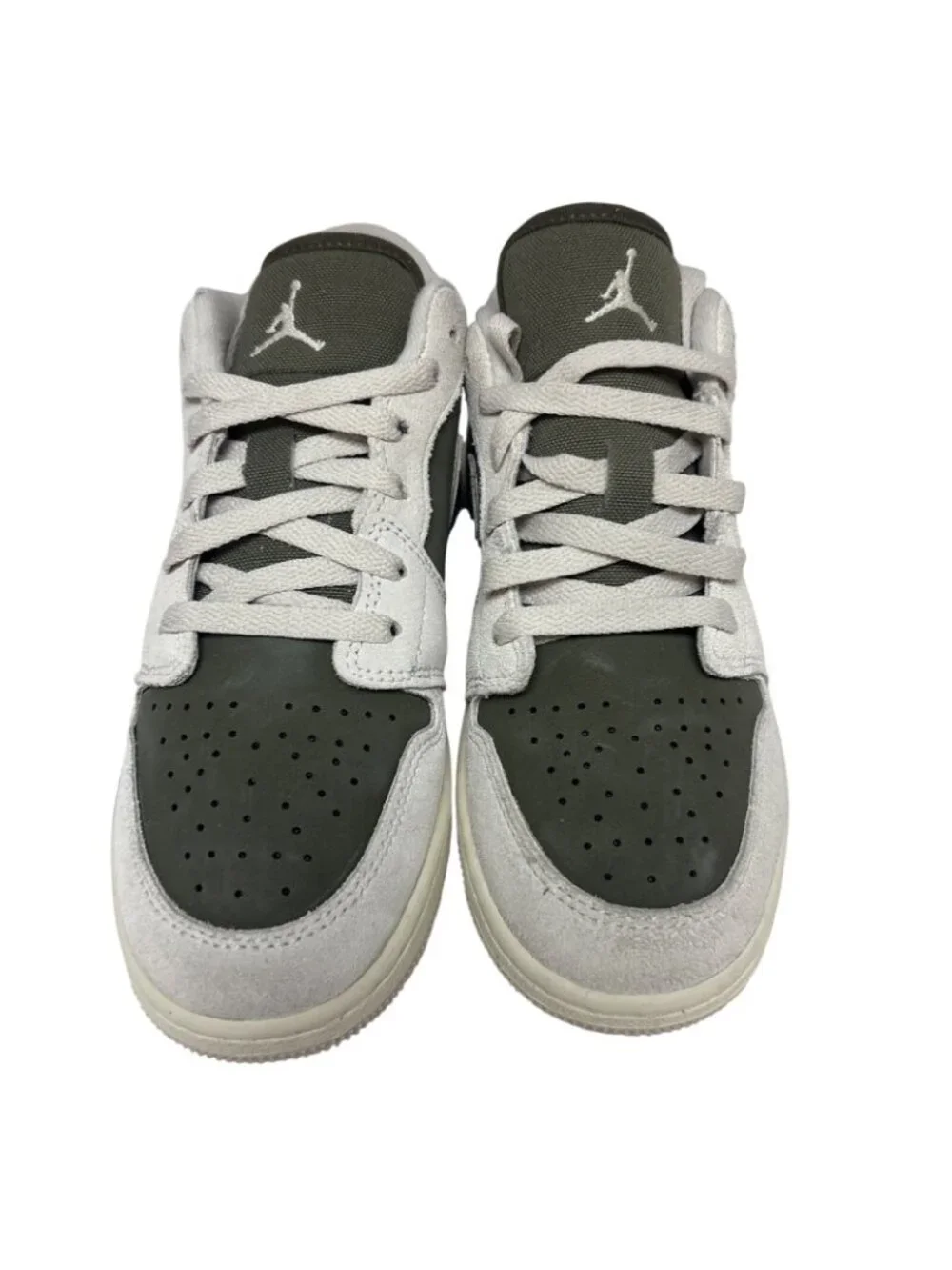 Nike Big Kids Air Jordan 1 Low SE Athletic Shoes Green/Grey  Size 4.5Y